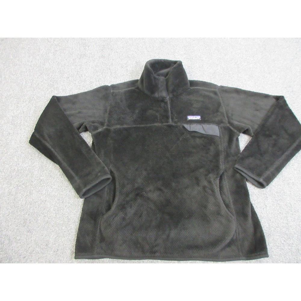 Patagonia Fleece Jacket Womens Medium Black Snap-T Pullover Pockets STY25442FA14